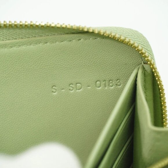 CELINE Leather Round Zip Wallet Light Green Dark Green Gold - Picture 4 of 10